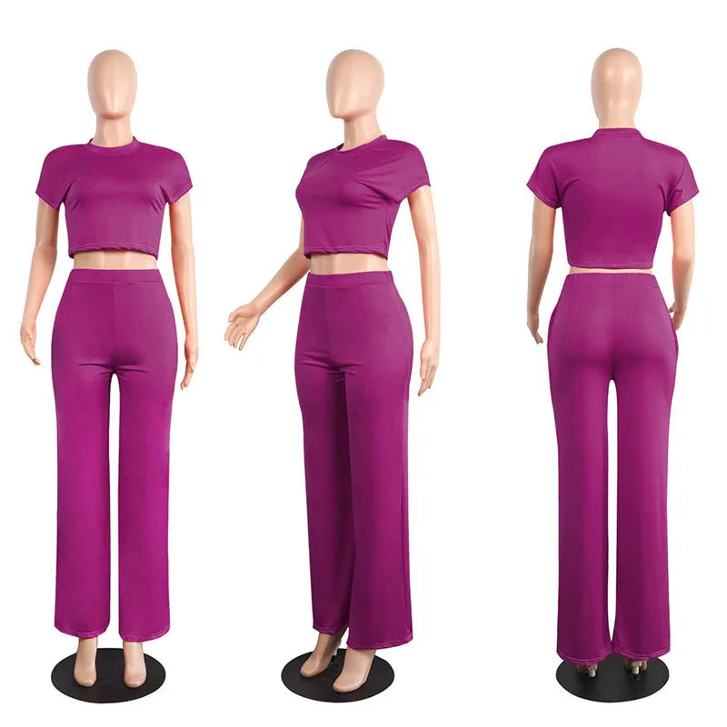 Casual Two Piece Set Crop Top and Wide Leg Pants Fall Sexy 2 Piece Outfits for Women Clothing Set - Shello's Creative Boutique