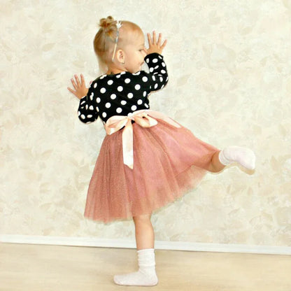 Dot Long Sleeve Dress For Girls Clothing Child Costume Baby Girl Clothing Teenager School Daily Wear Sashes Kids Casual Clothes - Shello's Creative Boutique