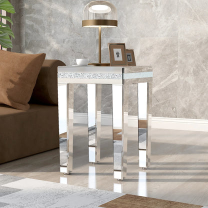 ON-TRANS glass mirror edge table, easy to assemble crystal design and adjustable height leg edge table, silver - Shello's Creative Boutique