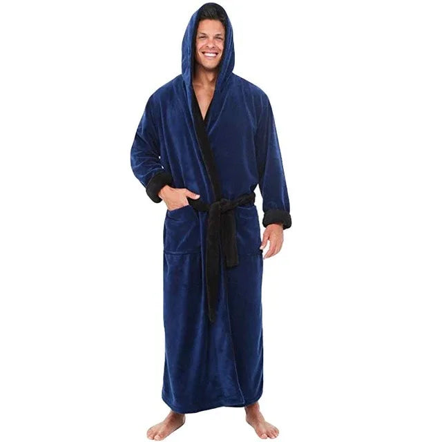 Men Bathrobe Men's Winter Lengthened Plush Shawl Bath Robe Home Clothes Long Sleeved Robe Coat - Shello's Creative Boutique