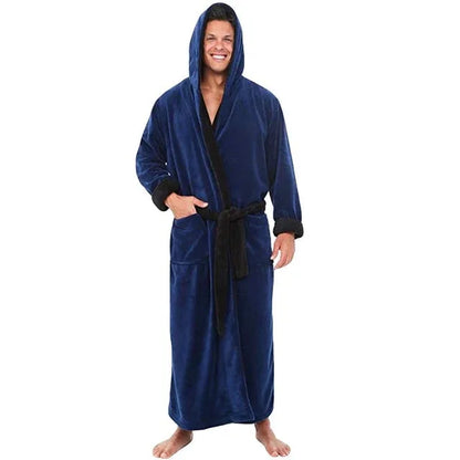 Men Bathrobe Men's Winter Lengthened Plush Shawl Bath Robe Home Clothes Long Sleeved Robe Coat - Shello's Creative Boutique