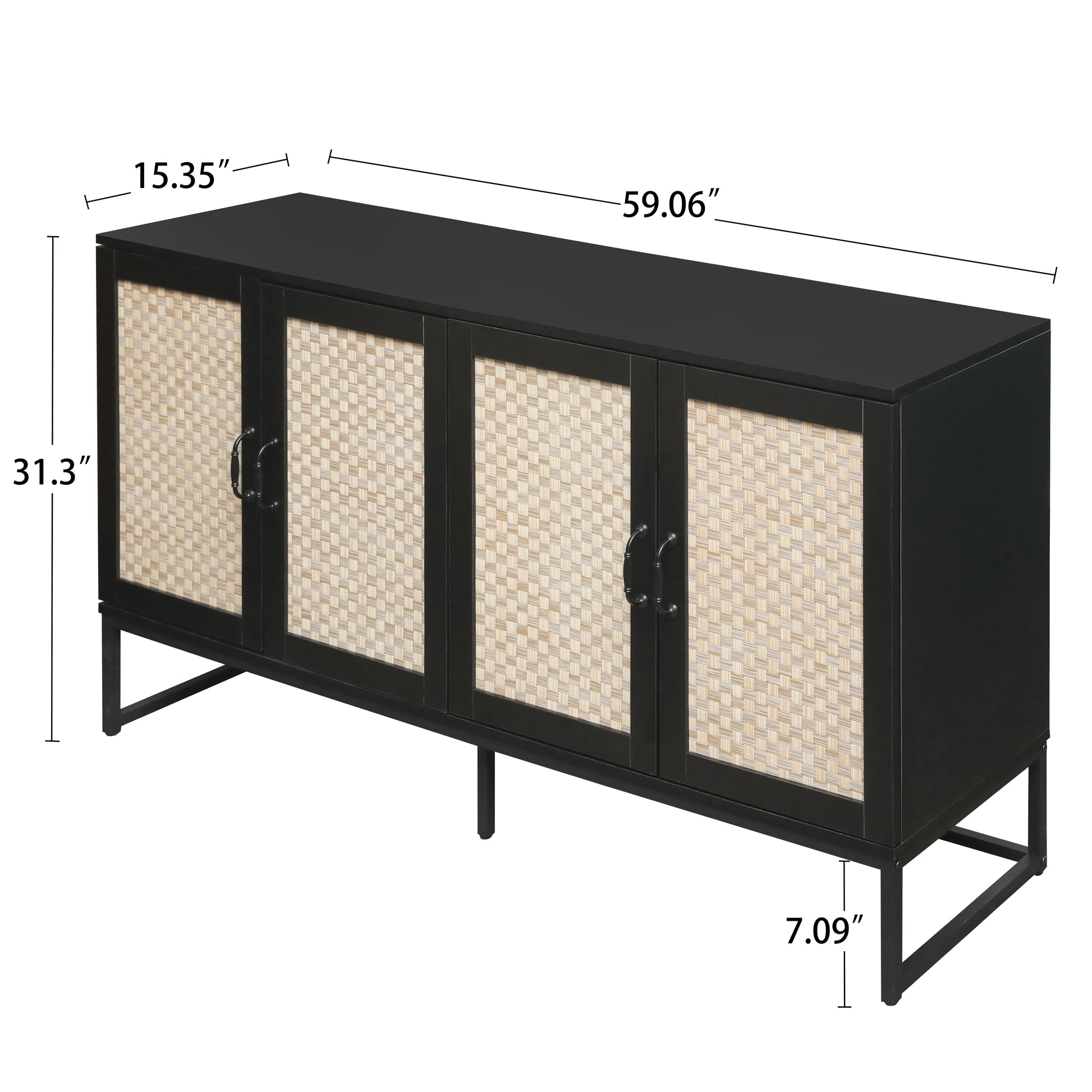 Rattan 4-Door Sideboard , Sideboard Buffet Storage Cabinet,Accent Storage Cabinet , Large Cabinet With 4 Rattan Decorated Doors - Shello's Creative Boutique