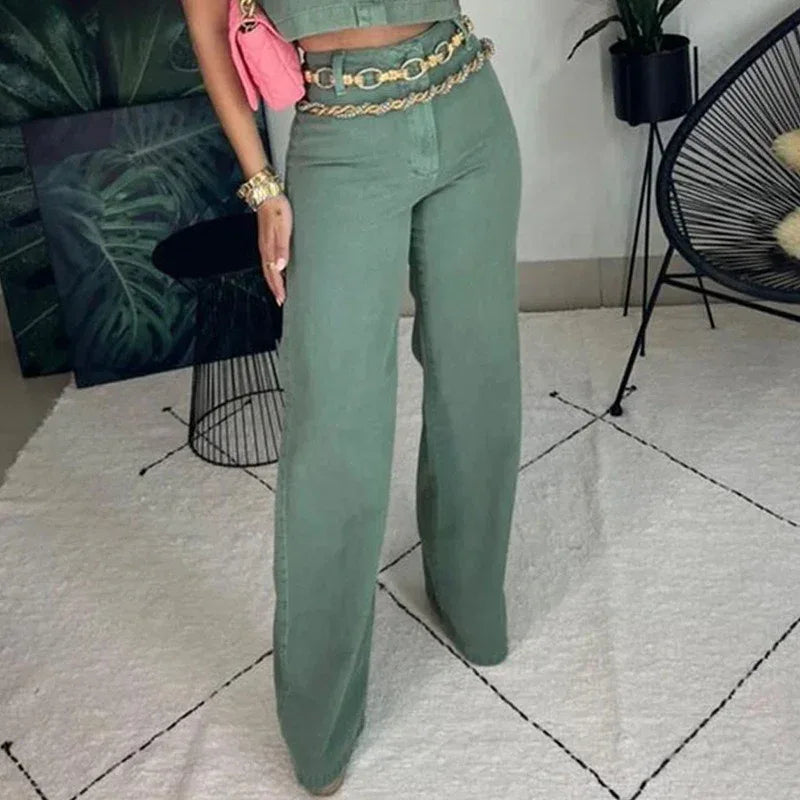 European and American womens clothing set Fashion lapel sleeveless top Loose pants Solid color set - Shello's Creative Boutique