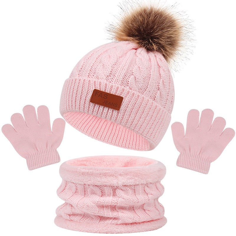 Children's hats, scarves, gloves, three piece set, autumn and winter new single ball baby hats eprolo