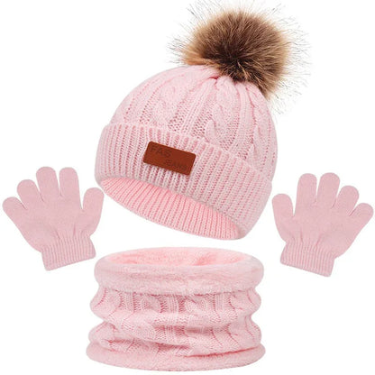 Children's hats, scarves, gloves, three piece set, autumn and winter new single ball baby hats - Shello's Creative Boutique
