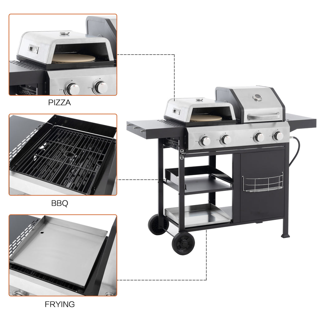 2+2 multifunctional gas barbecue grill and covered grill combination for outdoor cooking - barbecue, barbecue, pizza. eprolo