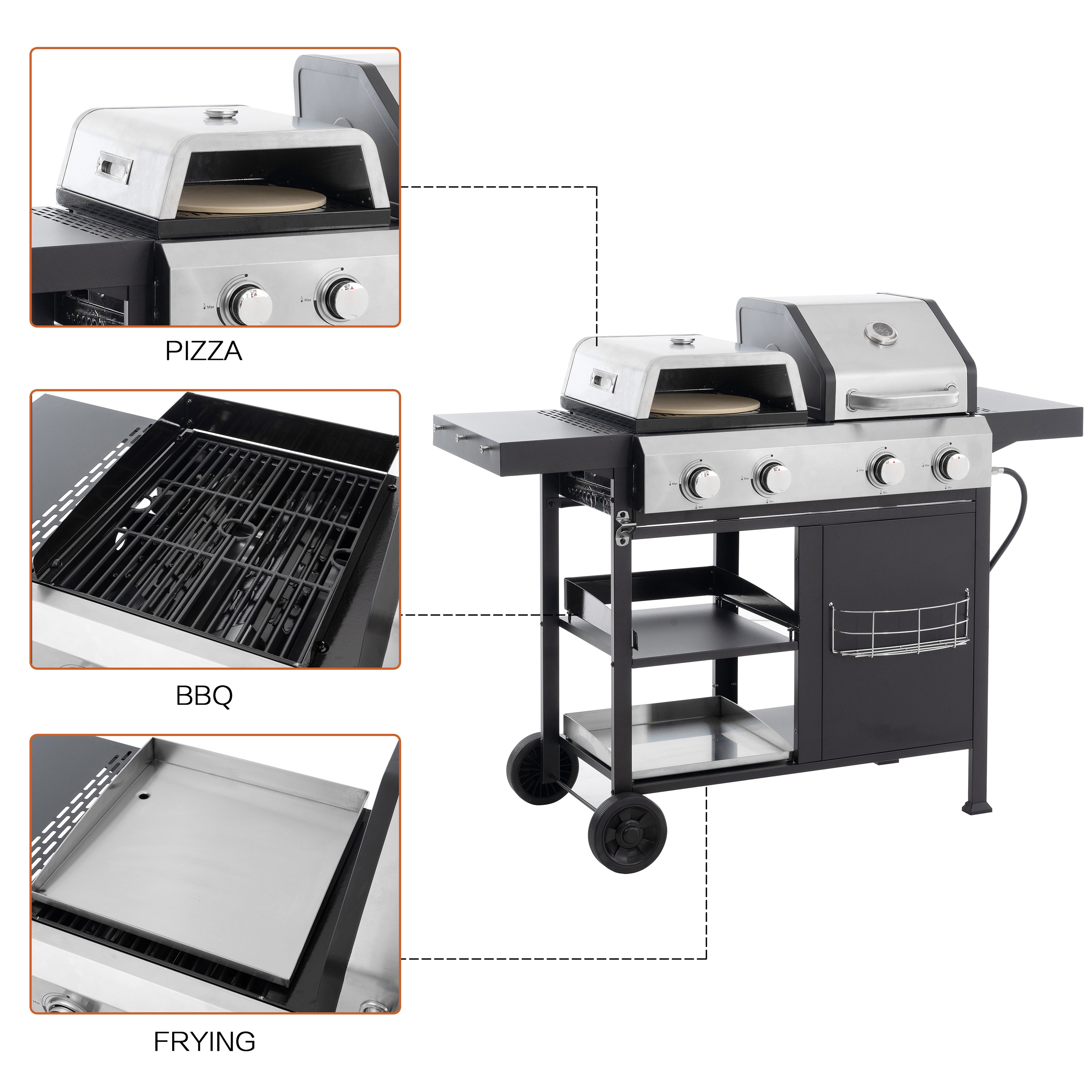 2+2 multifunctional gas barbecue grill and covered grill combination for outdoor cooking - barbecue, barbecue, pizza. eprolo