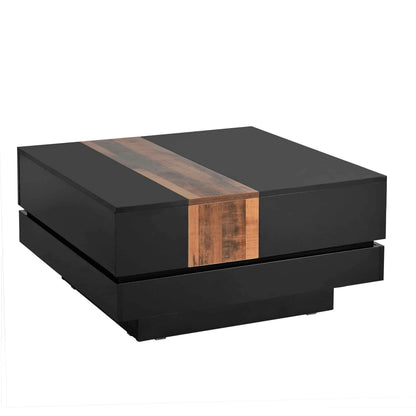 Modern High Gloss Coffee Table - 80cm Square with Sliding Top & Hidden Storage (Black) - Shello's Creative Boutique