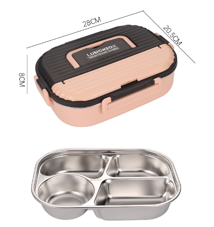 Microwaveable portable 304 stainless steel heat preservation rectangular lunch box fresh lunch box eprolo