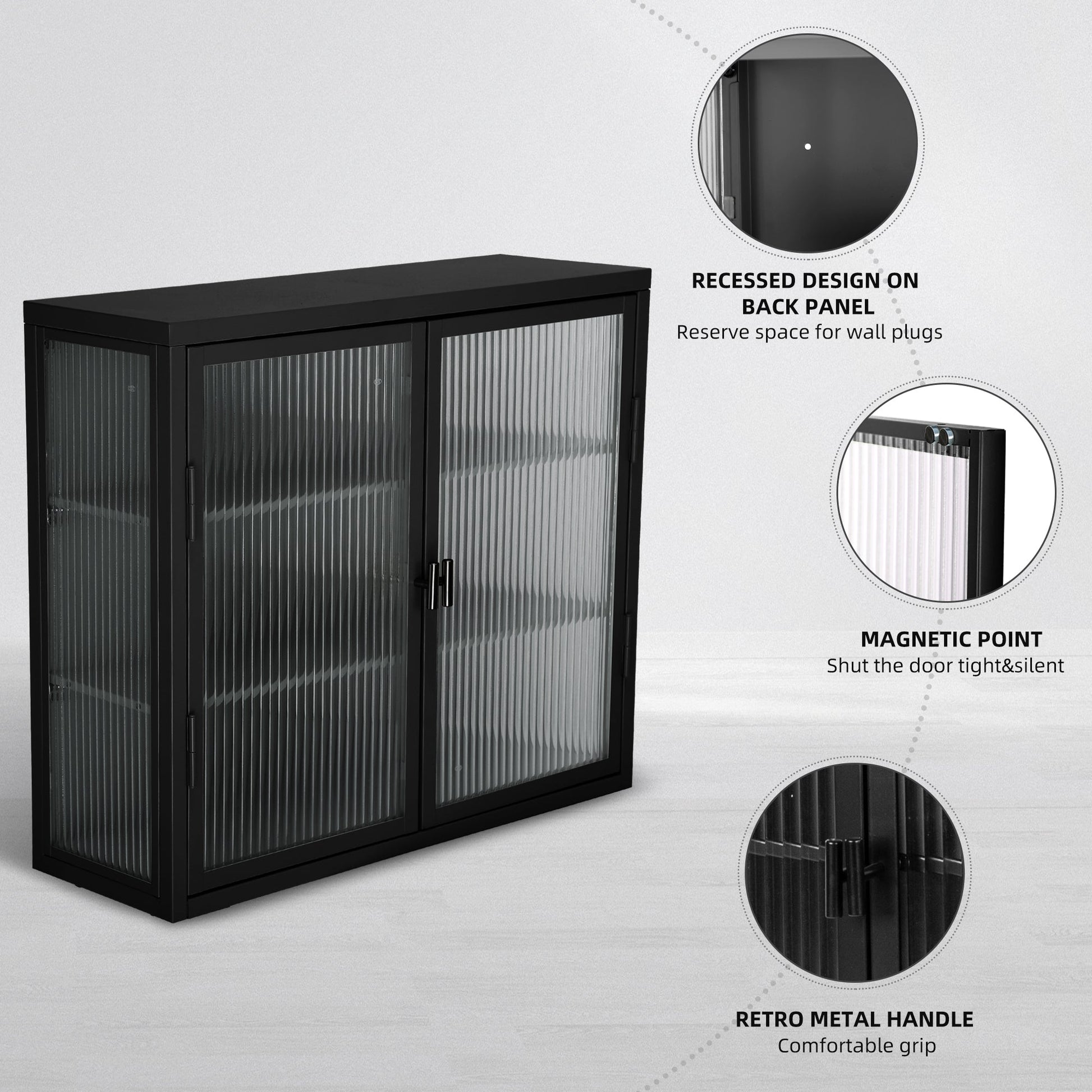 Retro Style Haze Double Glass Door Wall Cabinet With Detachable Shelves for Office Dining Room Living Room eprolo