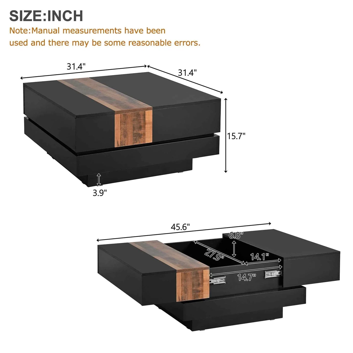 Modern High Gloss Coffee Table - 80cm Square with Sliding Top & Hidden Storage (Black) - Shello's Creative Boutique