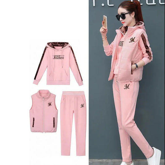 Women Suit Tracksuit Winter 3 Piece Set Hoodies+Vest+Pants Casual Suit Plus Velvet Warm Sporting Women's Suits Female Clothes - Shello's Creative Boutique