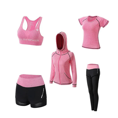 Women Yoga Sport Suit Quick Dry Bra Set | 5-Piece Outdoor Sportswear Fitness Suit - Shello's Creative Boutique