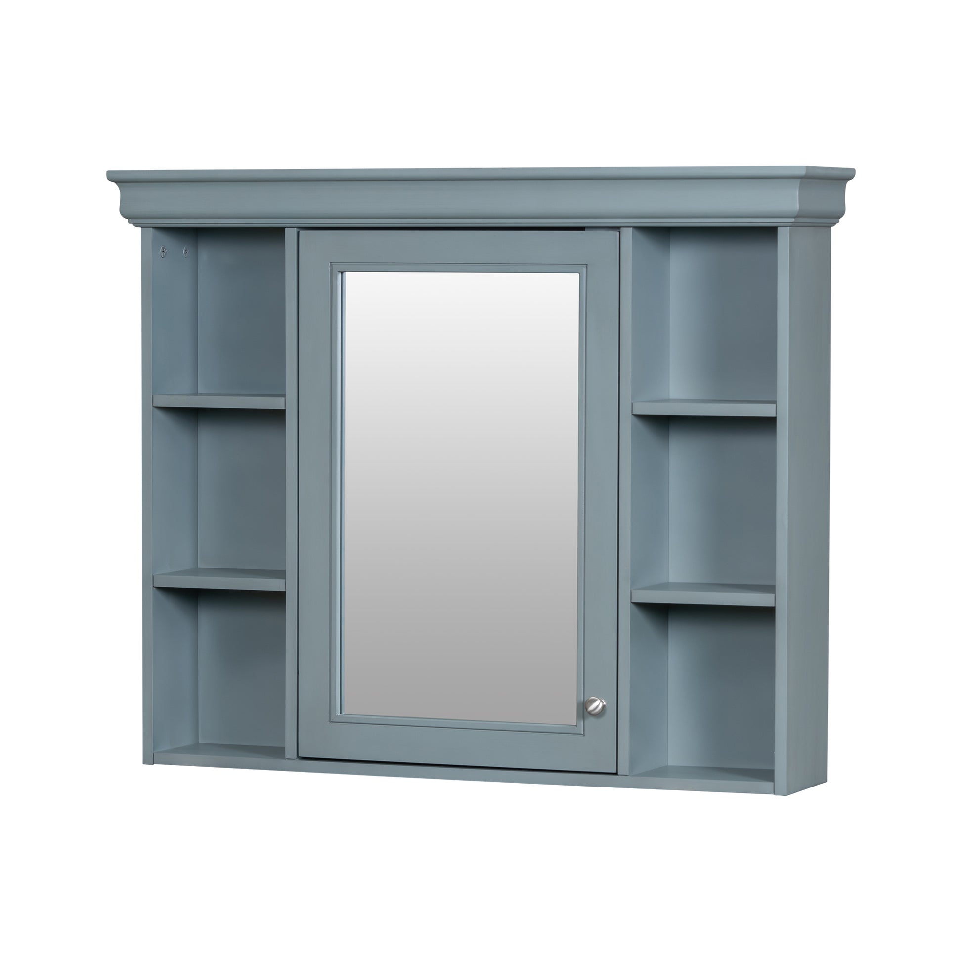 35 ''x 28' 'blue wall mounted bathroom storage cabinet with mirror door and medication cabinet with 6 open shelves eprolo