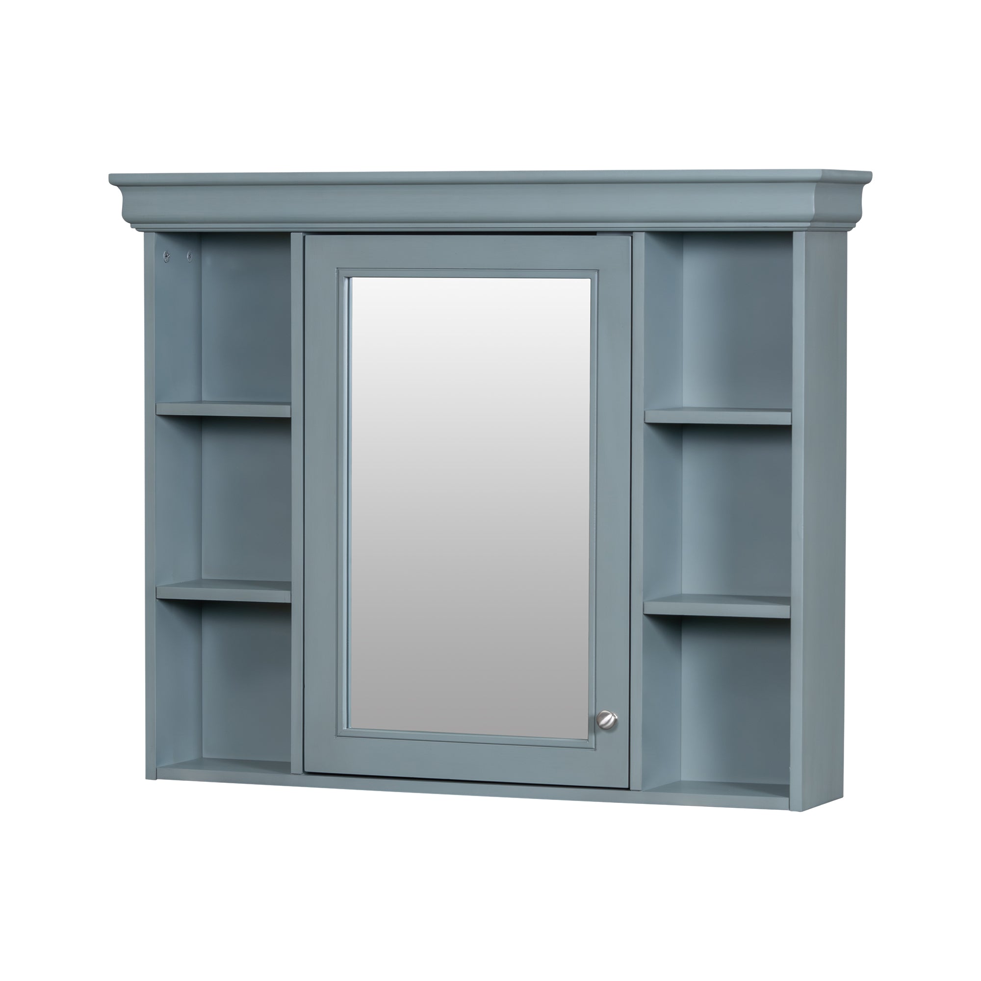 35 ''x 28' 'blue wall mounted bathroom storage cabinet with mirror door and medication cabinet with 6 open shelves eprolo