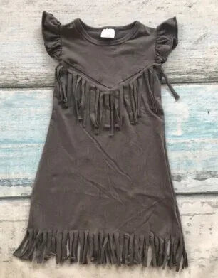 baby girls spring summer solid Tassels cotton dress boutique all-match clothing kids wear fringe multi color mint hot sale - Shello's Creative Boutique