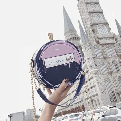 Round Letter Printed Perfume Bottle Pu Leather Casual Handbag Chain Purse Shoulder Bag - Shello's Creative Boutique