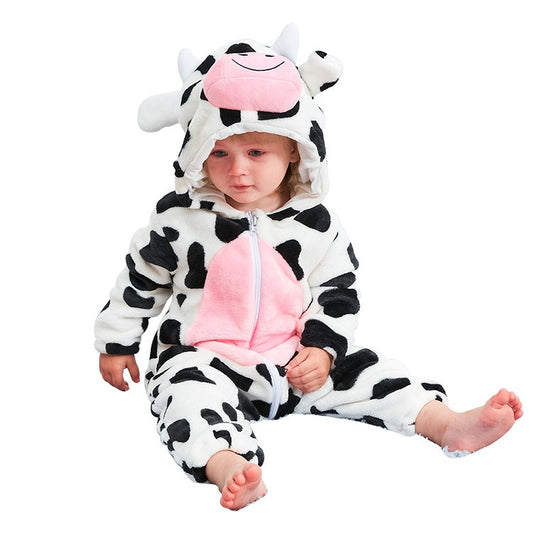Baby Cow Jumpsuit Pajamas — Flannel One-Piece with Zipper Closure