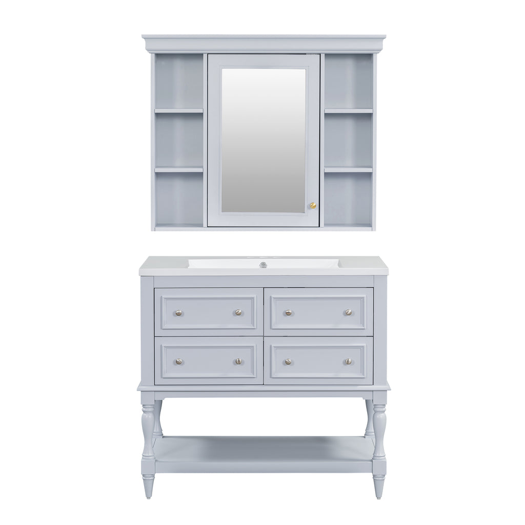 36'' Bathroom Vanity with Medicine Cabinet, Modern Mirror Cabinet with Adjustable Shelf, Bathroom Storage Cabinet with 4 Drawers eprolo