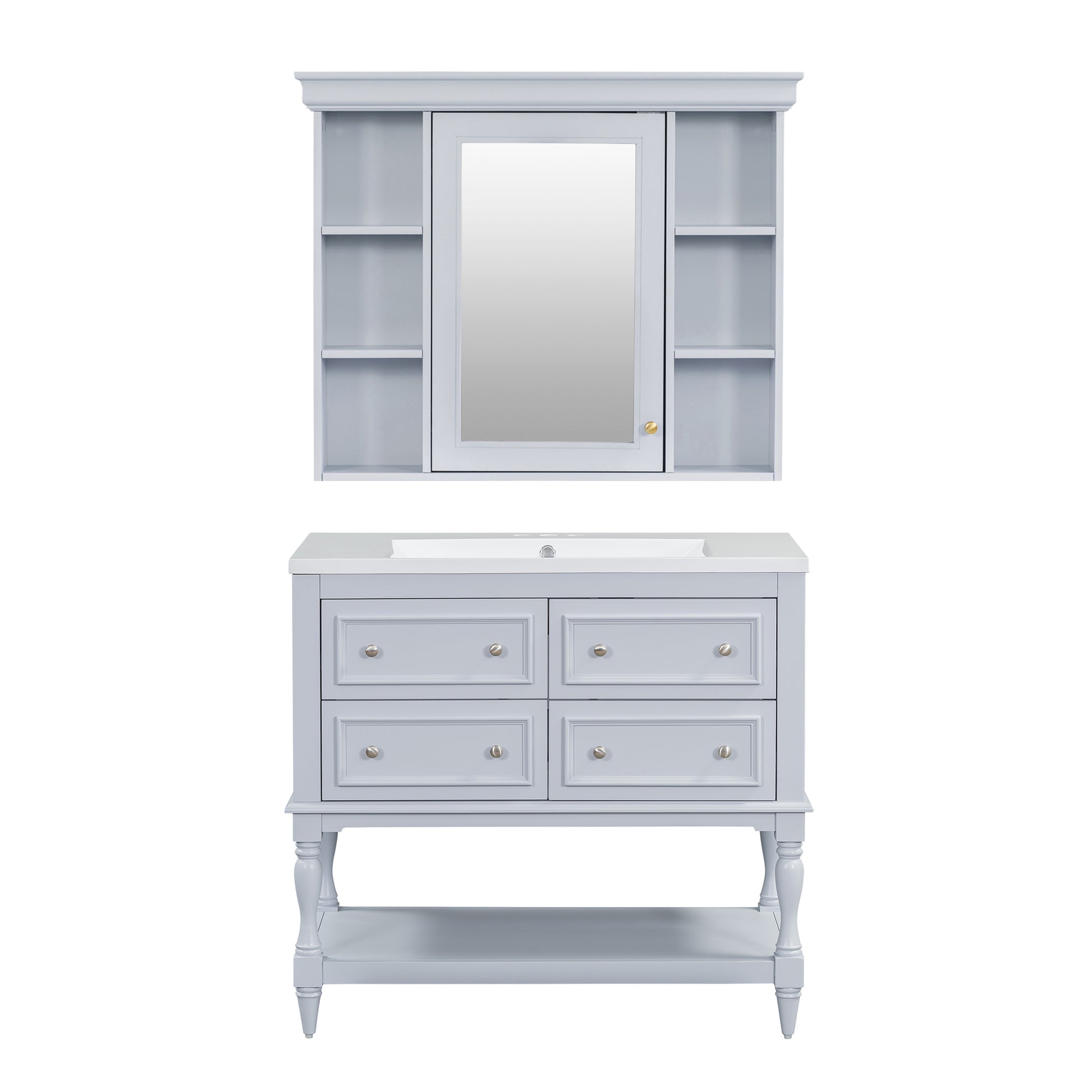 36'' Bathroom Vanity with Medicine Cabinet, Modern Mirror Cabinet with Adjustable Shelf, Bathroom Storage Cabinet with 4 Drawers eprolo