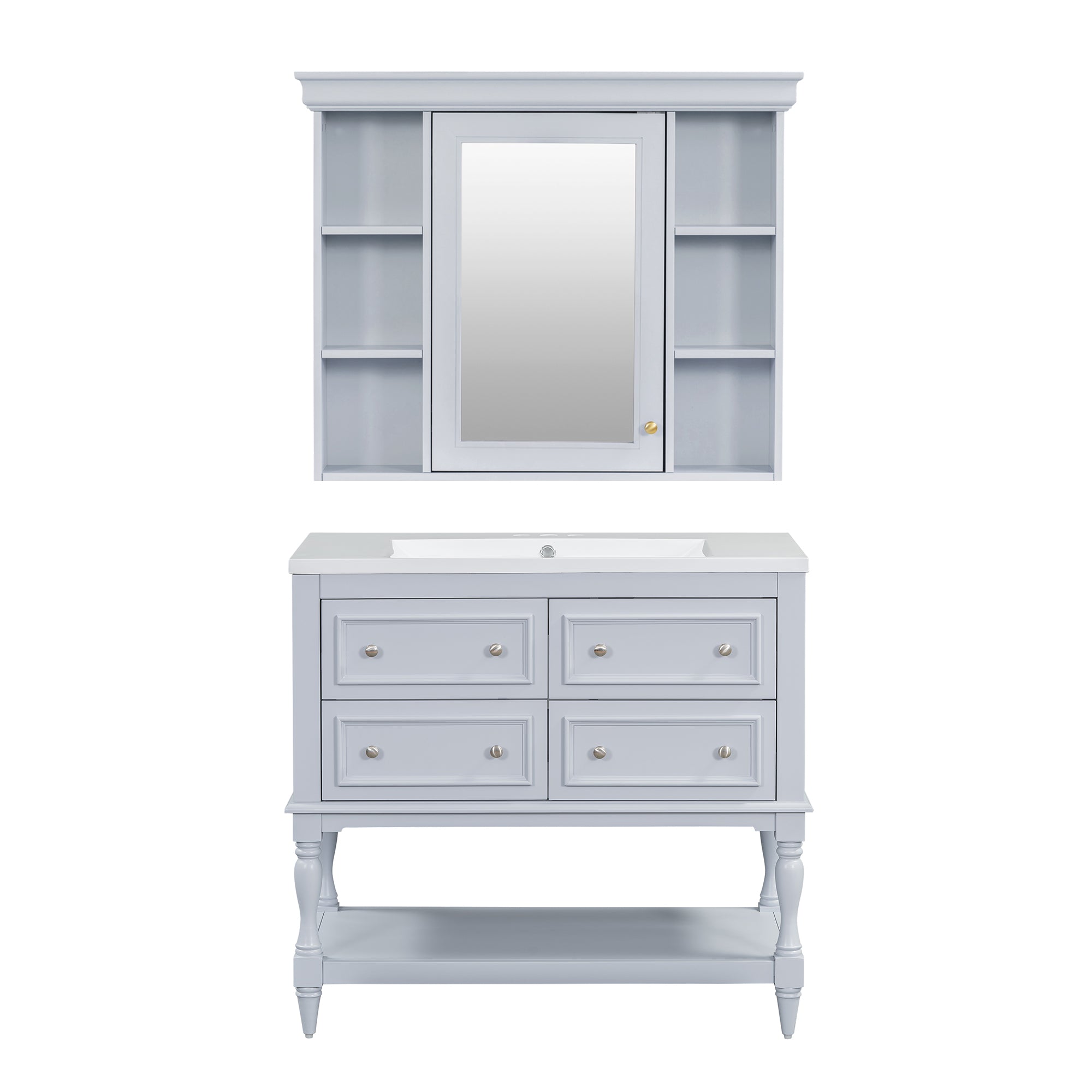 36'' Bathroom Vanity with Medicine Cabinet, Modern Mirror Cabinet with Adjustable Shelf, Bathroom Storage Cabinet with 4 Drawers eprolo