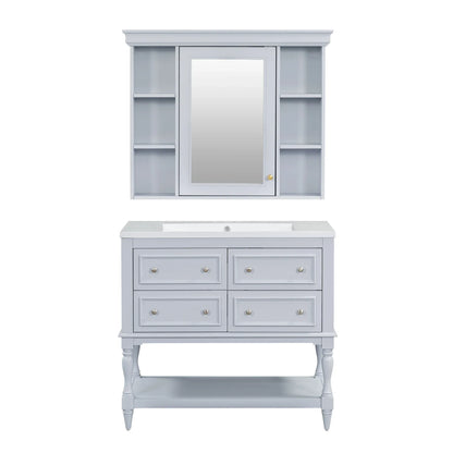 36'' Bathroom Vanity with Medicine Cabinet, Modern Mirror Cabinet with Adjustable Shelf, Bathroom Storage Cabinet with 4 Drawers - Shello's Creative Boutique