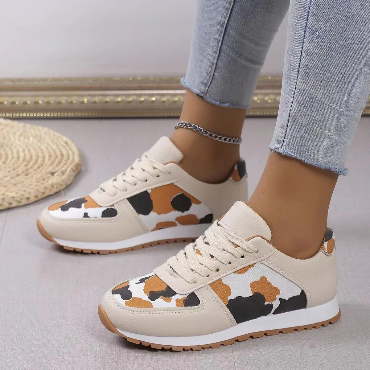 Thick-Soled Leopard Print Lace-up Casual Sports Shoes for Women - Shello's Creative Boutique