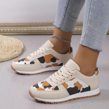 Thick-Soled Leopard Print Lace-up Casual Sports Shoes for Women - Shello's Creative Boutique