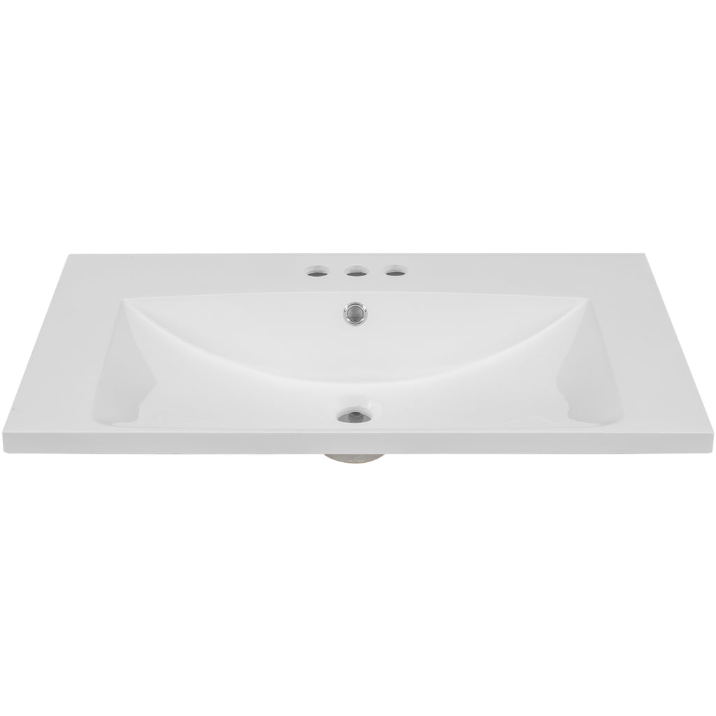 30" Single Bathroom Vanity Top with White Basin, 3-Faucet Holes, Ceramic, White eprolo