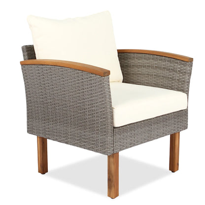 9-piece Patio rattan furniture set with Acacia wooden legs and tabletop sofa set, coffee table washable cushion beige - Shello's Creative Boutique