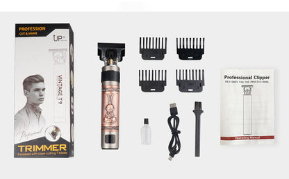 T9 Hair Clipper Oil Head Push Digital Display Carving Skull Small Hair Clipper Trimming Shaved White USB Charging Zinc Alloy eprolo