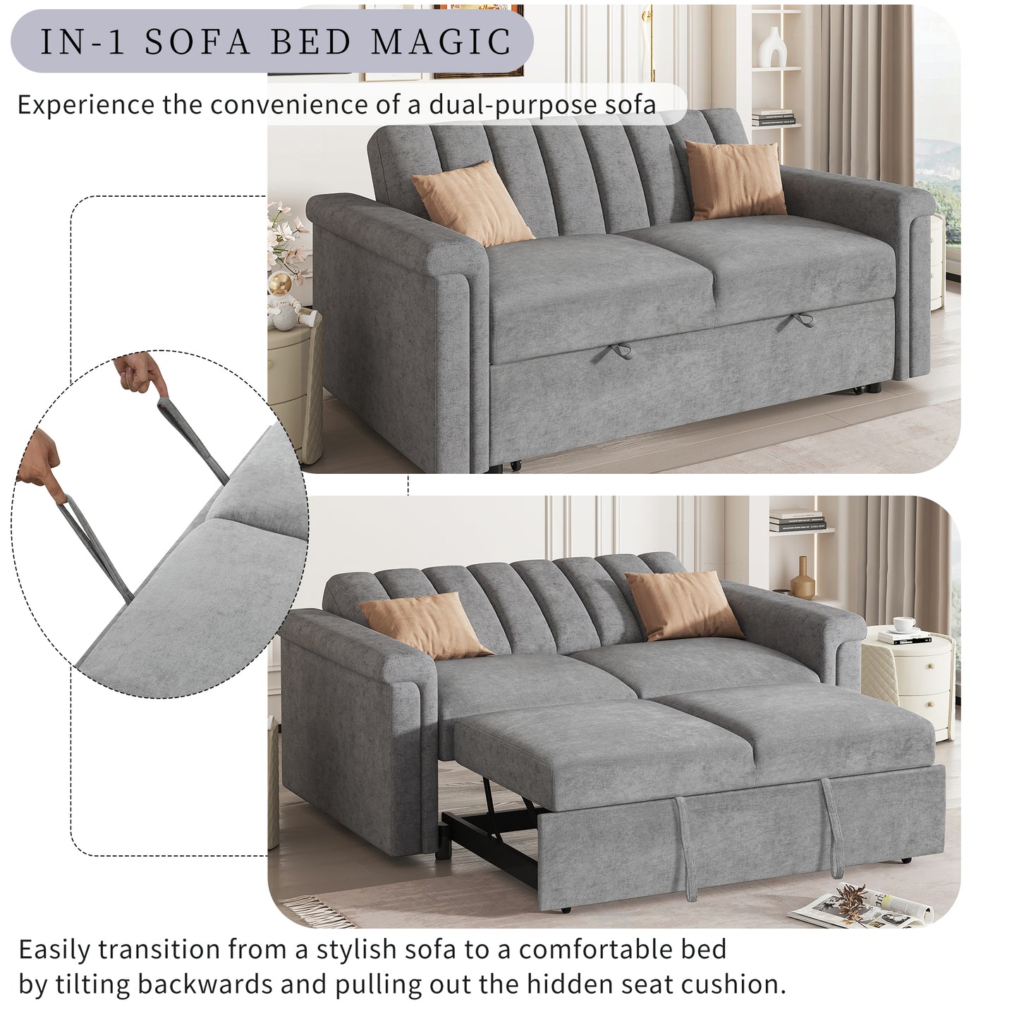 U_STYLE Convertible Soft Cushion Sofa Pull Bed ,for Two People to Sit On eprolo