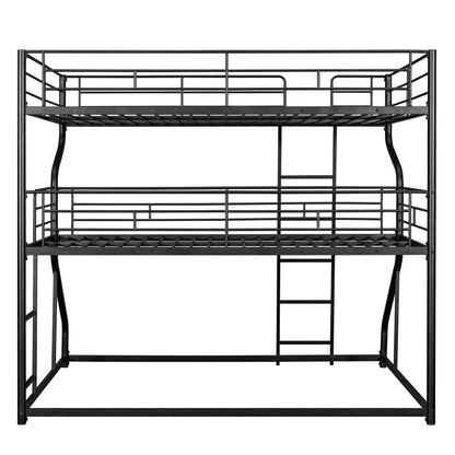 Full XL over Twin XL over Queen Size Triple Bunk Bed with Long and Short Ladder - Shello's Creative Boutique