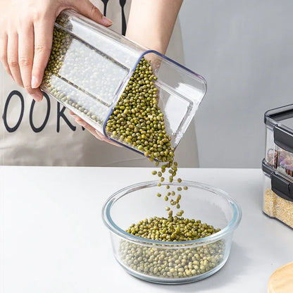 Modern Minimalist Airtight Kitchen Storage Cans – Transparent PET + Silicone Square Jars - Shello's Creative Boutique