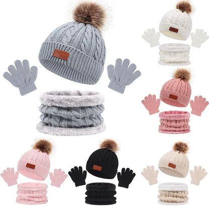 Children's hats, scarves, gloves, three piece set, autumn and winter new single ball baby hats - Shello's Creative Boutique
