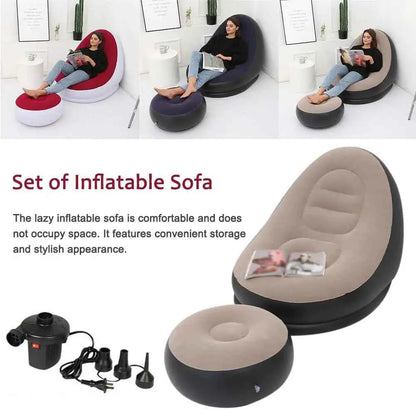 Inflatable Air Mattress Sofa - Comfortable Lazy Chair and Leg Stool for Home and Outdoor Use