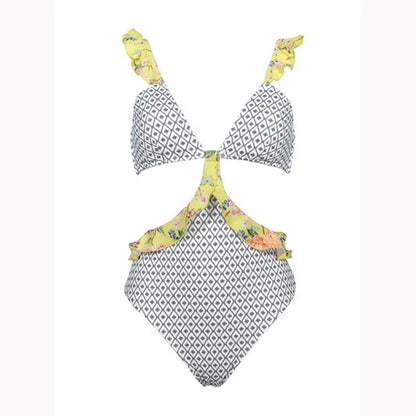 One piece swimsuit women sexy halter strap chest pad no steel support swimsuit ruffle - Shello's Creative Boutique