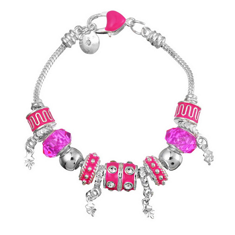 Pink Crystal Charm Silver Bracelets Bangles for Women With Murano Beads Silver Bracelet Jewelry eprolo