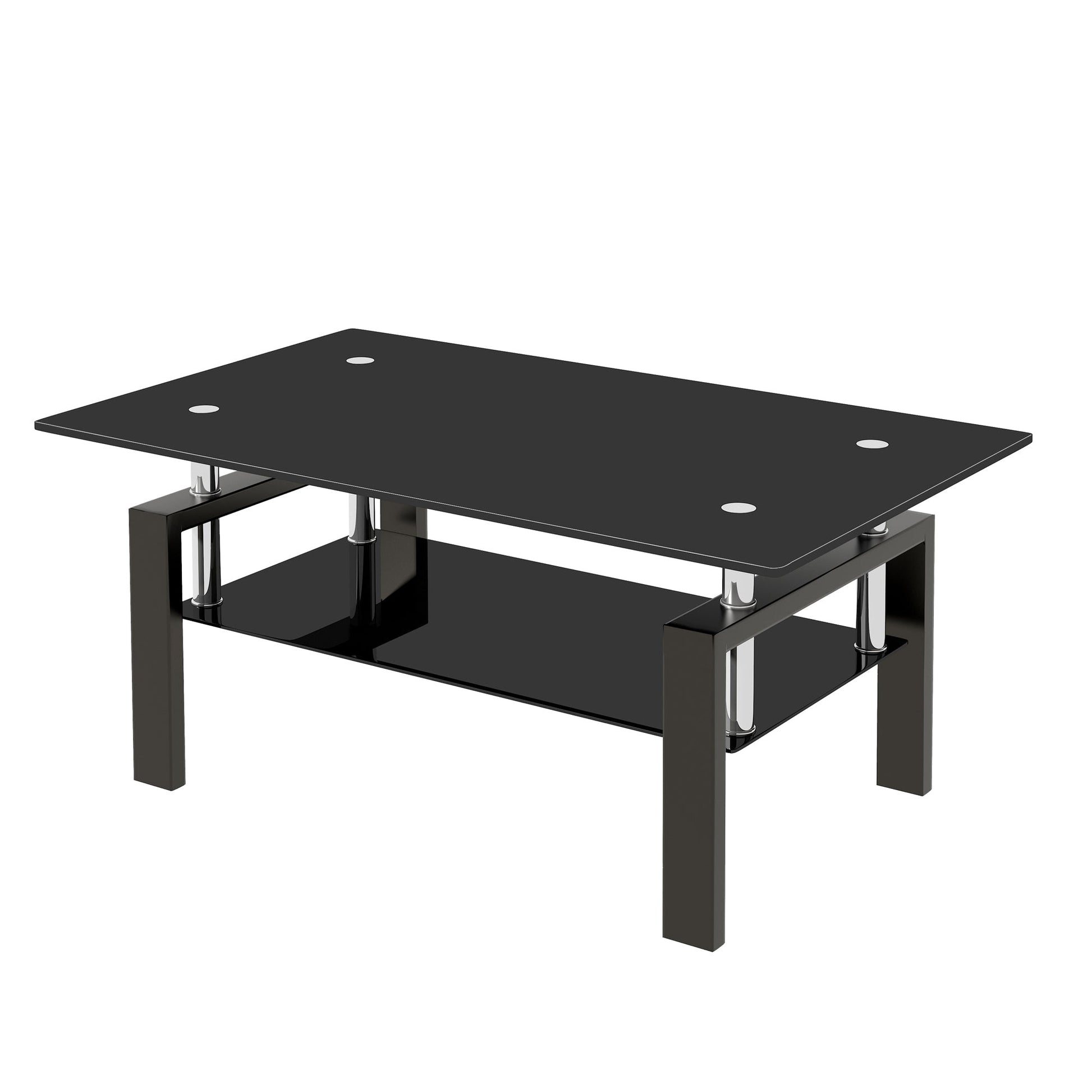 Black Tempered Glass Coffee Table, 2 Layer Storage Tea Table eprolo