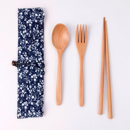 Japanese Style Long Handled Spoons, Forks, Chopsticks, Three Piece Set Of Wooden Portable Tableware, Chopsticks, Spoons, Set - Shello's Creative Boutique