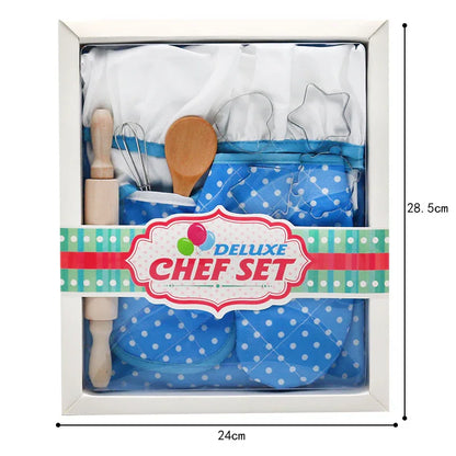 Children's Play House Kitchen Set Girls Cooking Baking Tools Cookware Pink Apron 11-Piece Toy Set - Shello's Creative Boutique