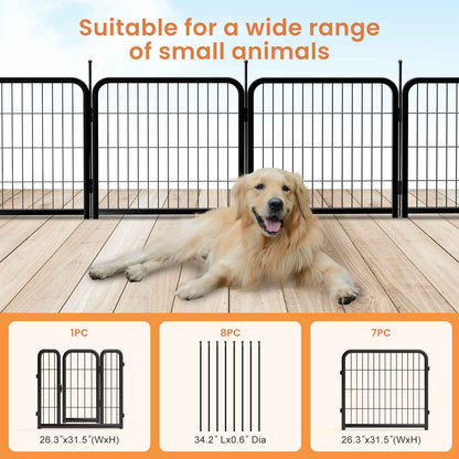 8-Panel Outdoor Dog Fence - 80cm Portable Pet Playpen (Black, 67cm W x 80cm H)