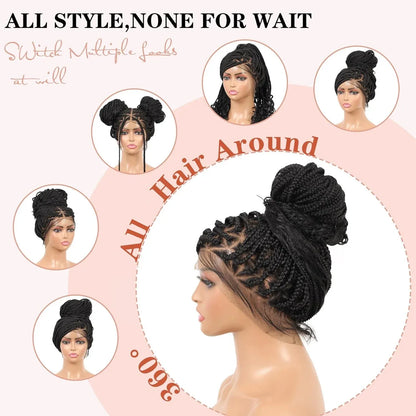 36 Inch Knotless Braided Wig - Bohemian Curly Lace Front Synthetic - Shello's Creative Boutique
