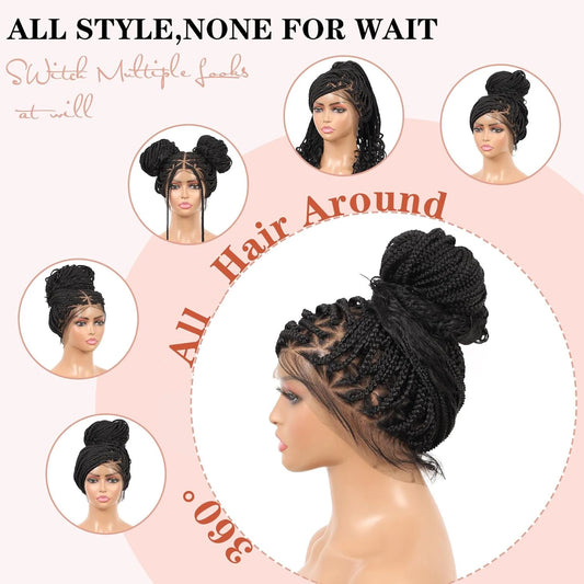 Triangle Knotless Braided Wigs 36Inch Bohemian Curly Braided Lace Front Wigs Synthetic Hand Double Lace Braid Wig eprolo