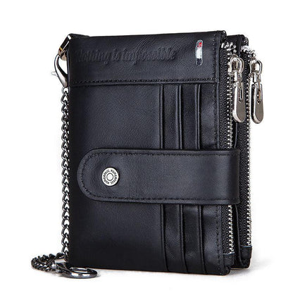 Anti-Theft Brush Double Zipper Leather Wallet Multi Card Slot Men's Wallet Crazy Horse Leather Coin Purse - Shello's Creative Boutique