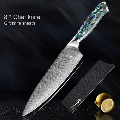 XITUO Damascus Steel Chef Knife Set – 1 to 5 PCS Premium Kitchen Knives with Abalone Shell Handle - Shello's Creative Boutique