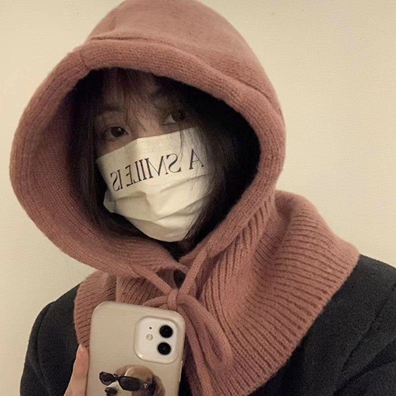 Winter Hooded Knit Hat & Scarf Shawl — One-Piece Ear & Neck Protection