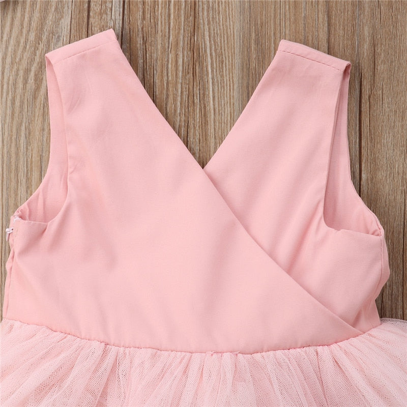 Toddler Baby Kids Girls clothes Flower print V-neck sleeveless Tulle Bow Casual cotton backless Summer Mini Dresses one pieces eprolo