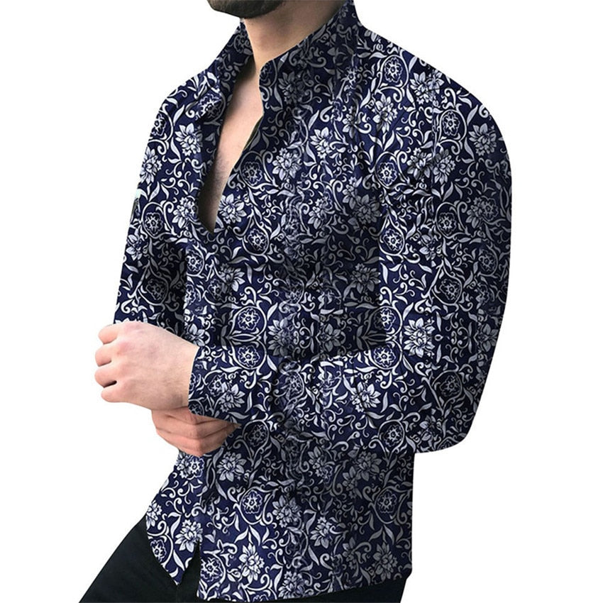 Men Shirt Long Sleeve Top  Floral Male Blouse Casual Shirts Summer Autumn Shirts hawaiian Men Clothes camisa masculina Shello Creative Boutique