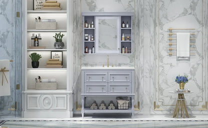 36'' Bathroom Vanity with Medicine Cabinet, Modern Mirror Cabinet with Adjustable Shelf, Bathroom Storage Cabinet with 4 Drawers - Shello's Creative Boutique
